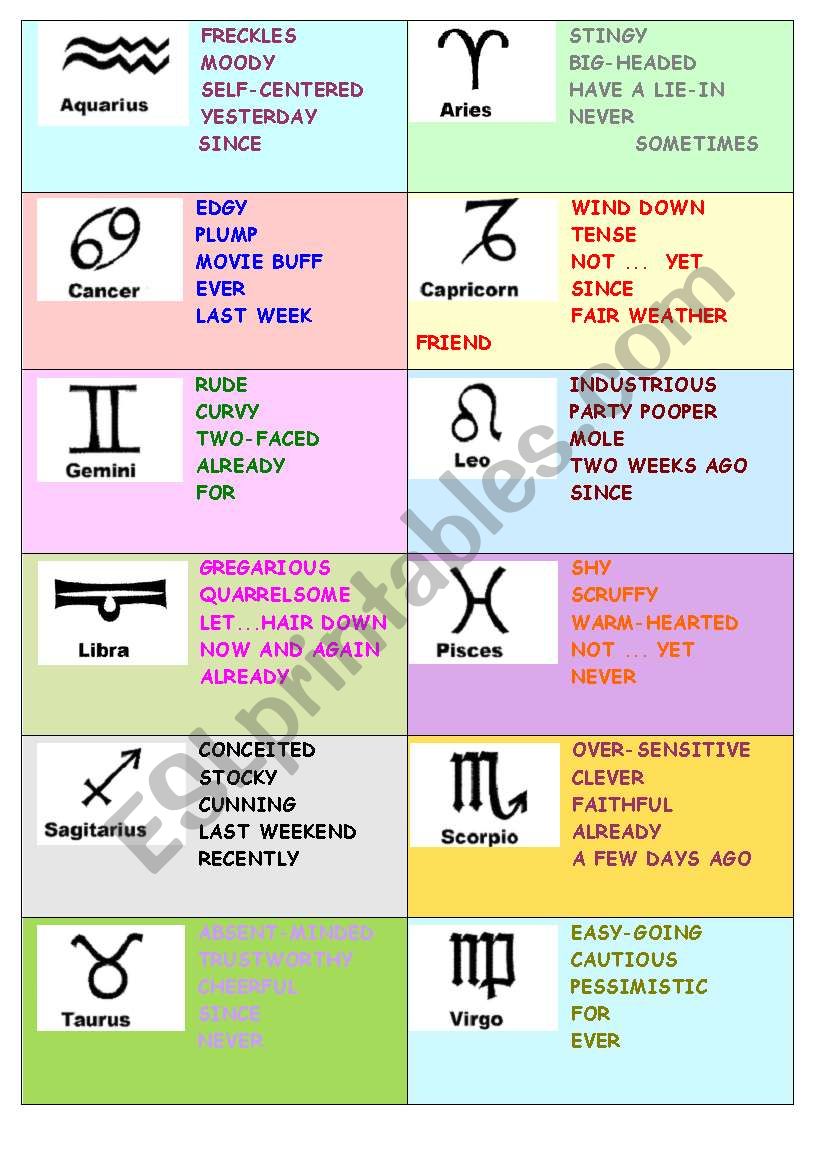 different horoscope worksheet