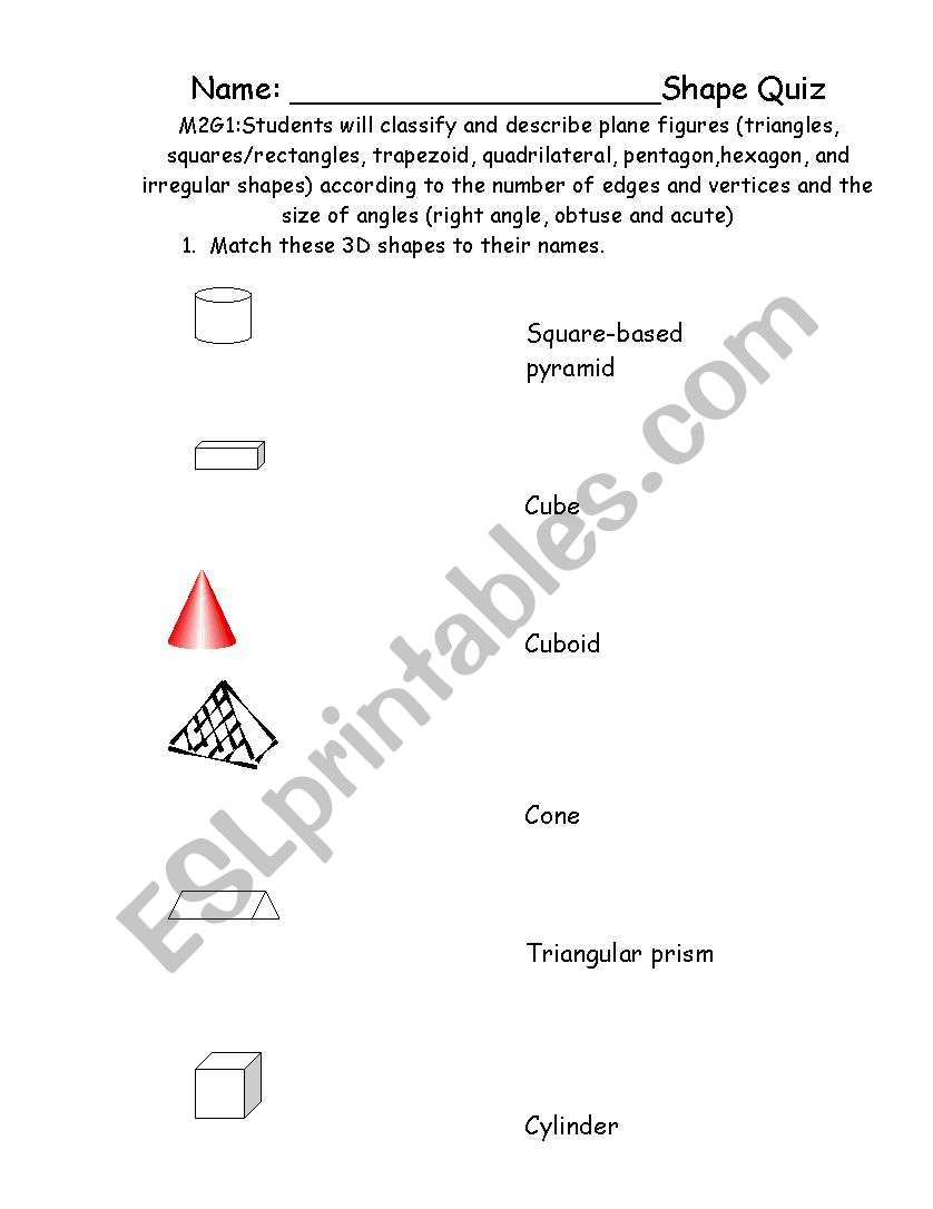 Shape assessment worksheet