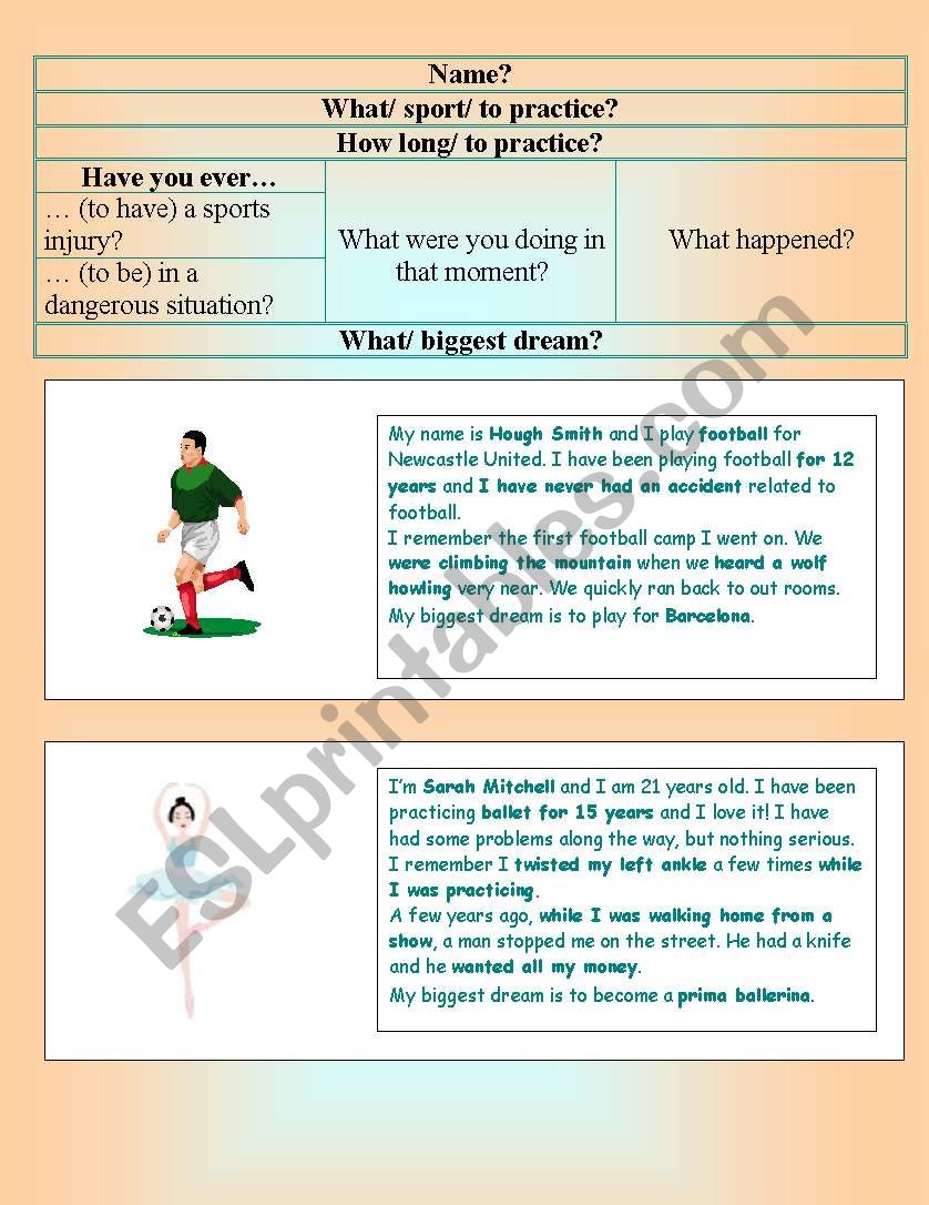 sports role play worksheet