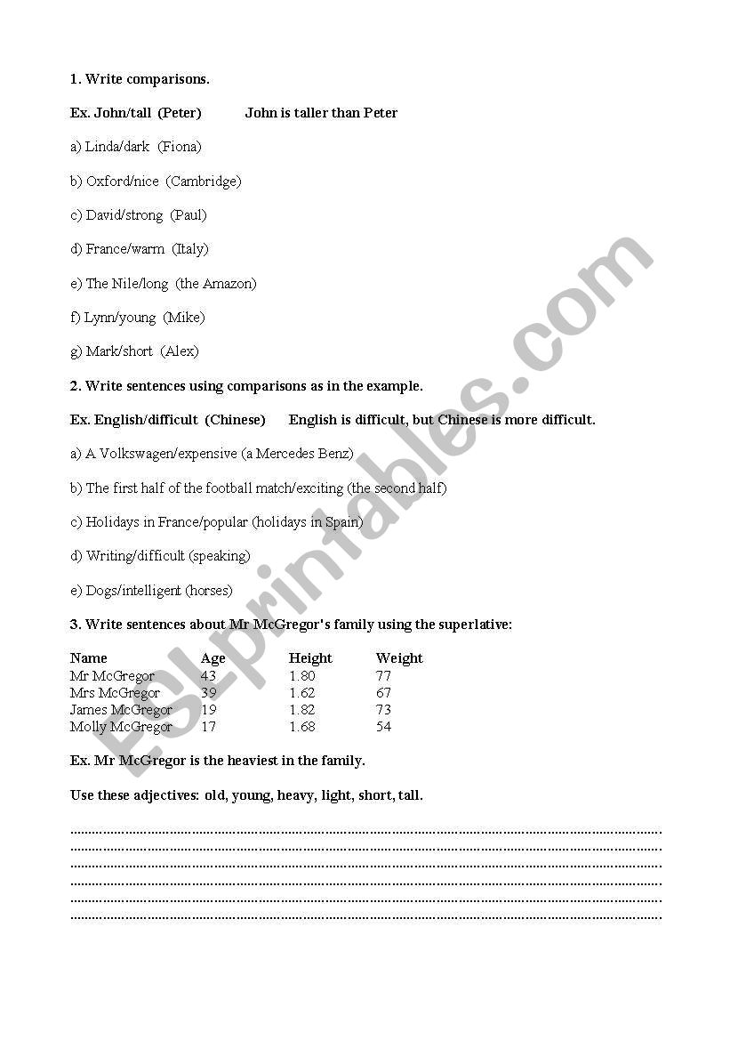 Revision of comparatives and superlatives