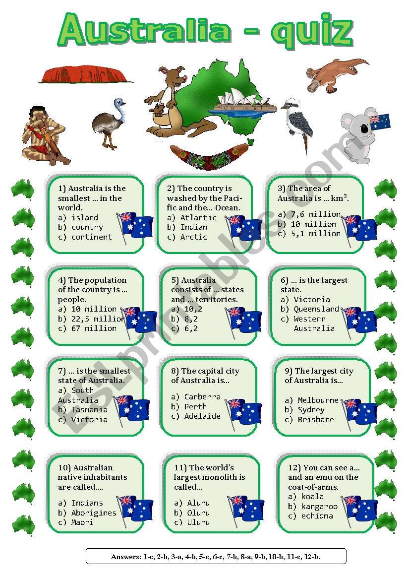 Australia quiz worksheet