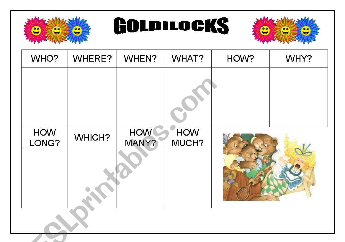 GOLDILOCKS -WH QUESTIONS worksheet