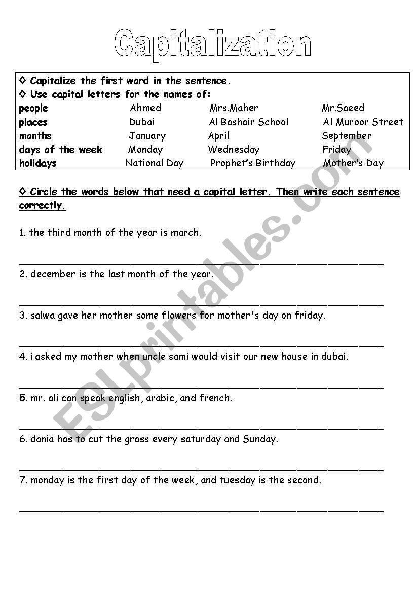 Capitalization worksheet