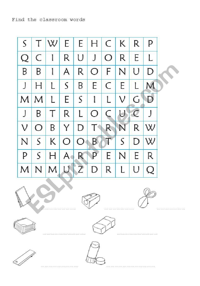 find the classroom words worksheet