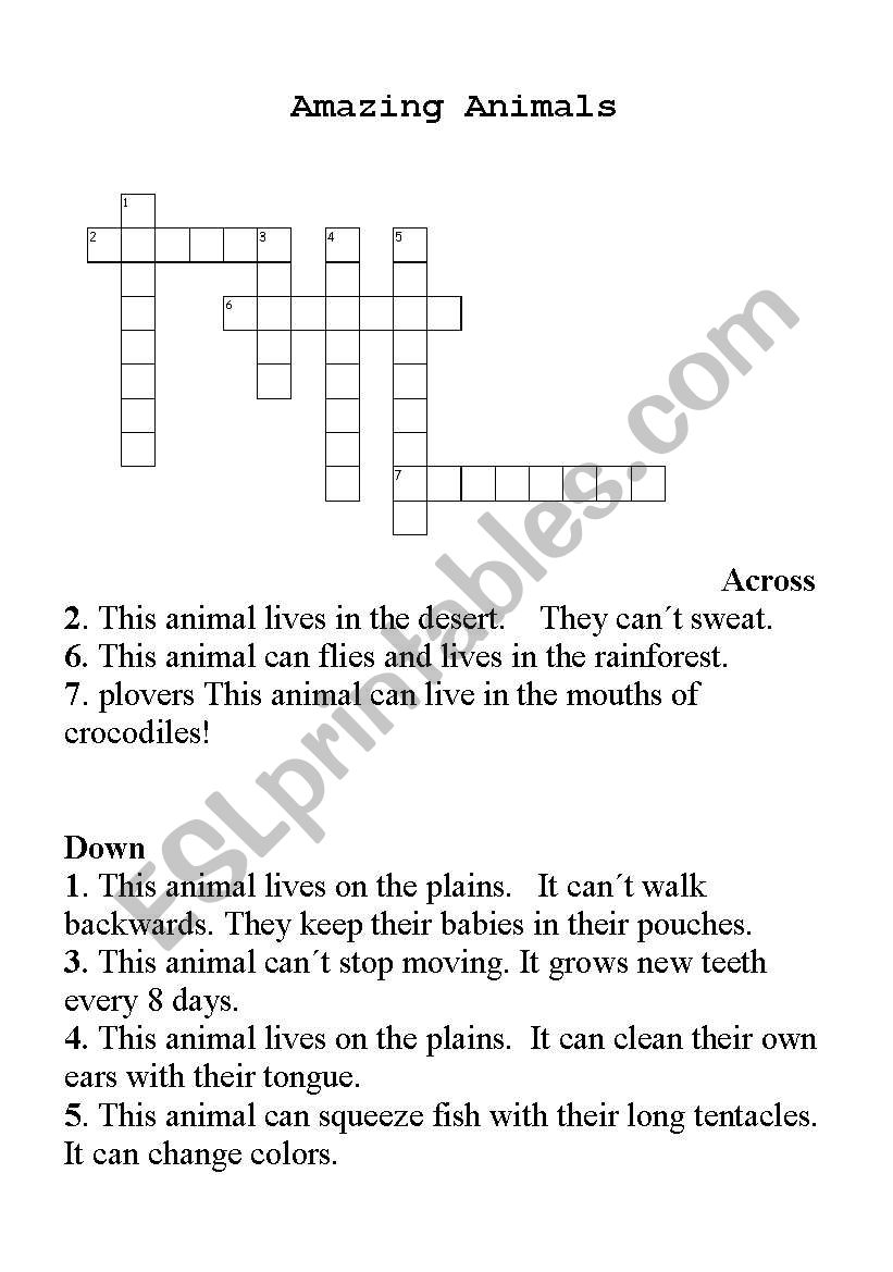 Animals criss cross worksheet