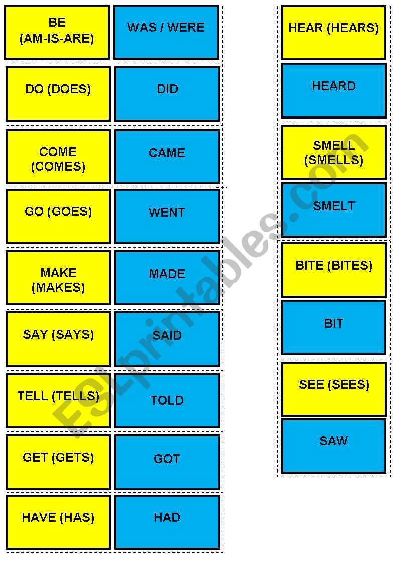 two sided flashcards of rregular verbs 