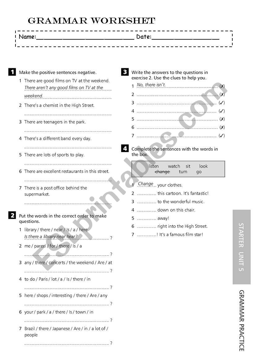 Grammar Worksheet - There To Be