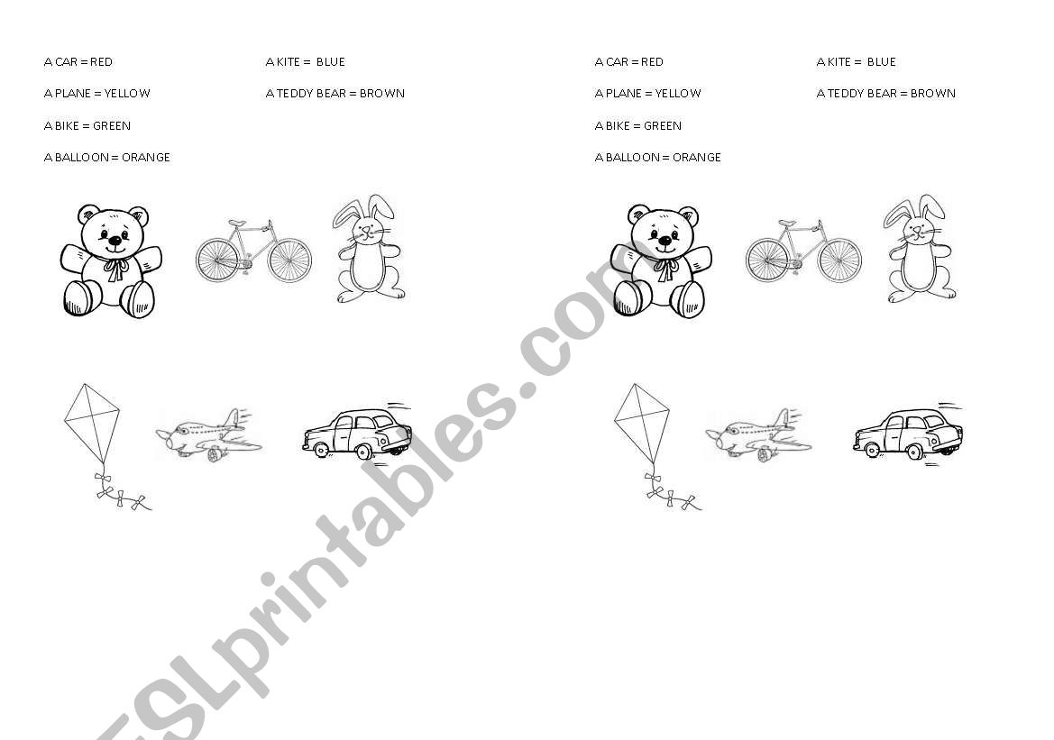 Toys and colours worksheet