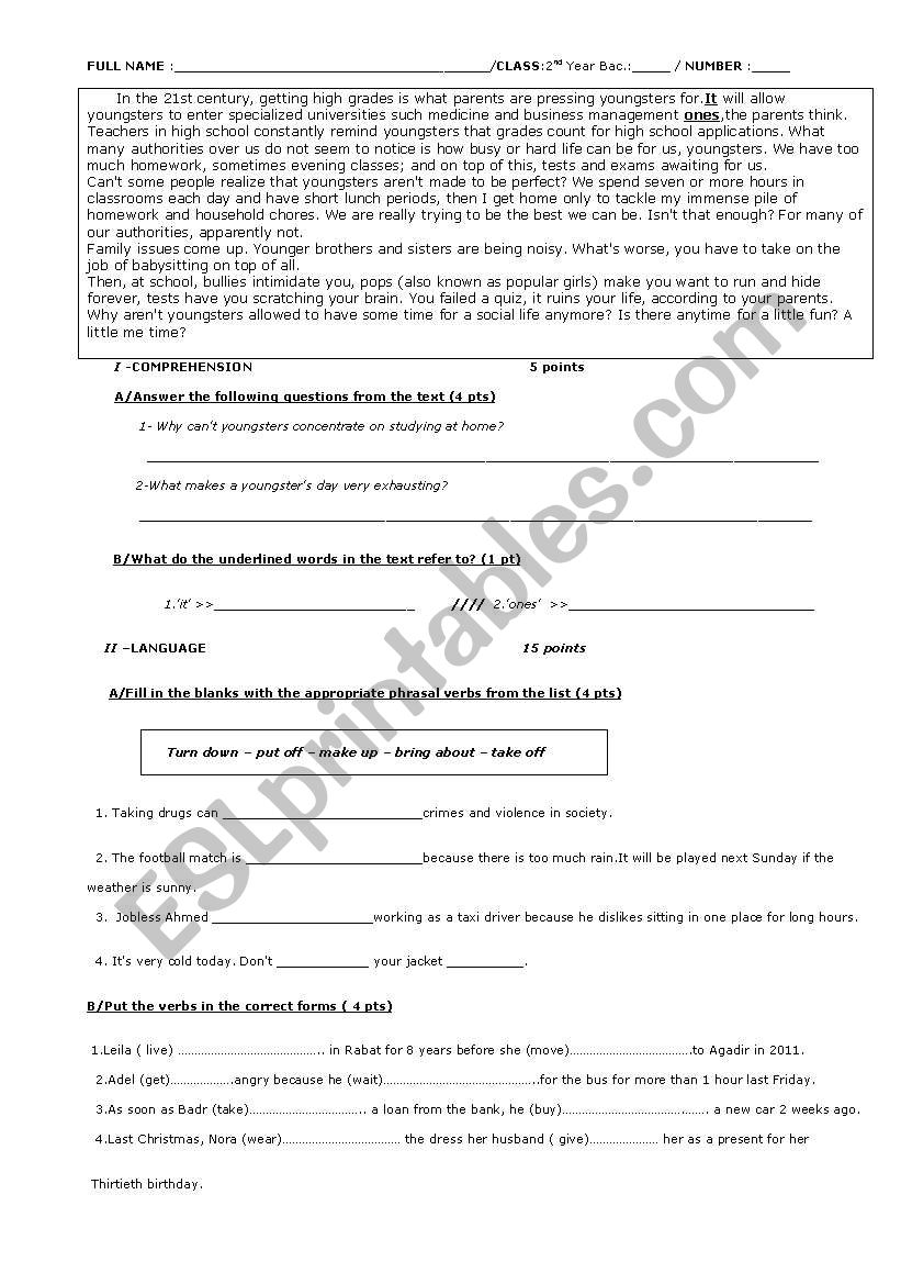A test for Bac Students  worksheet