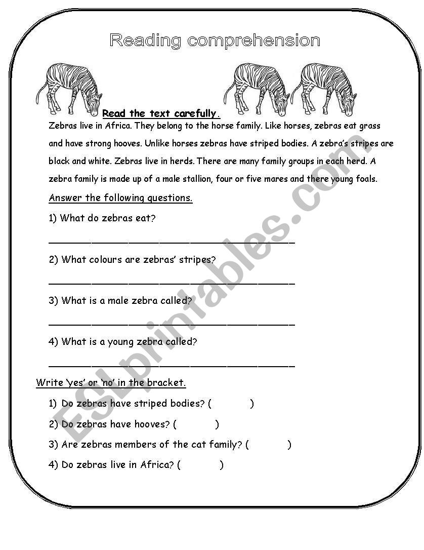 reading comprehension part 3 worksheet