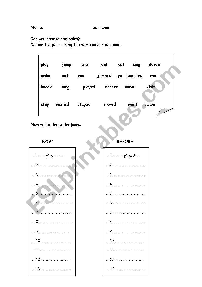 Present and past tenses worksheet