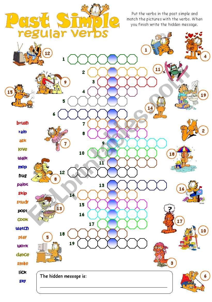 past simple crossword with Garfield (Regular verbs)