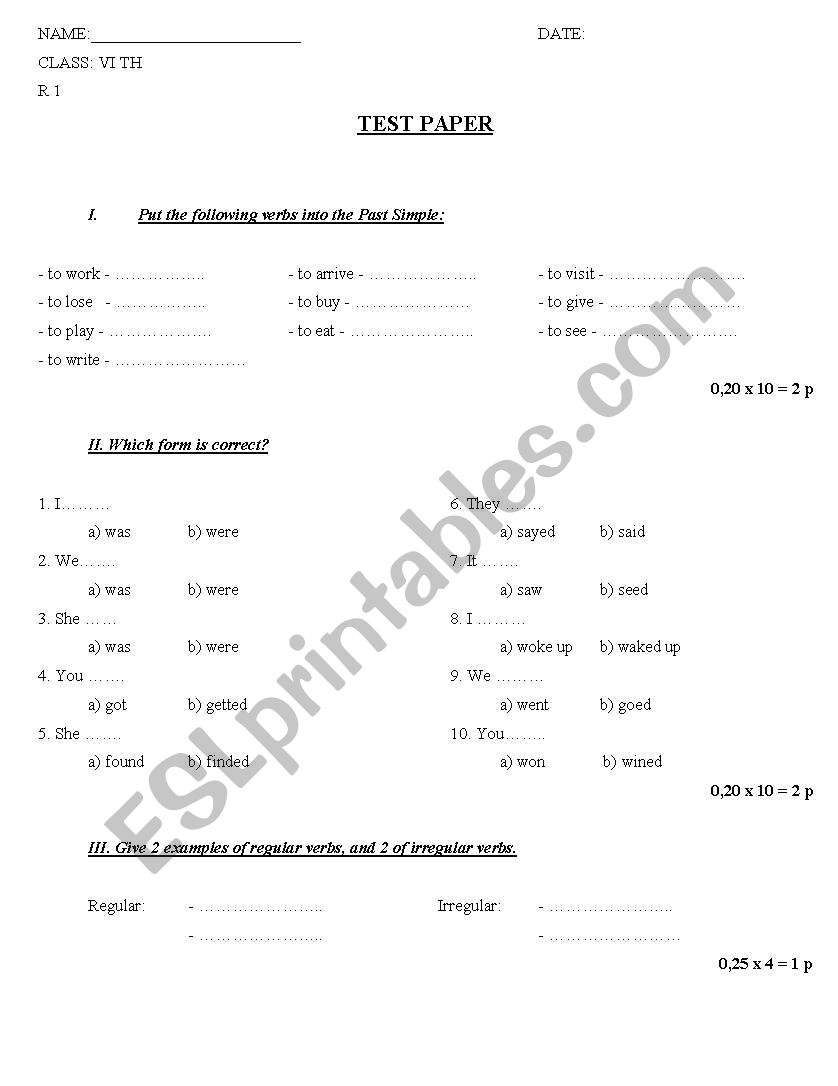 irregular verbs  worksheet