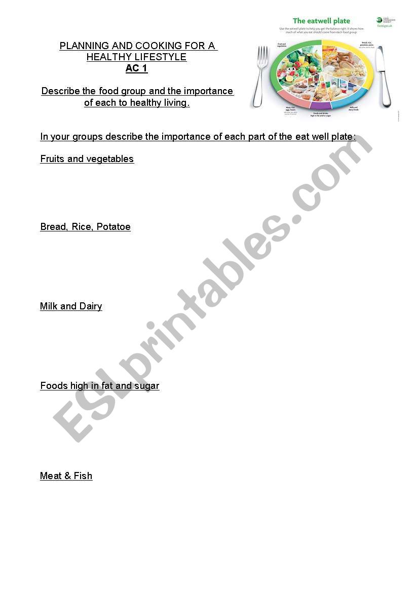 Healthy Eating Food Groups worksheet