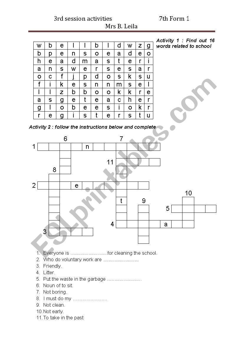 school worksheet