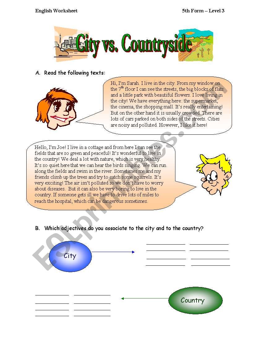 City and countryside worksheet