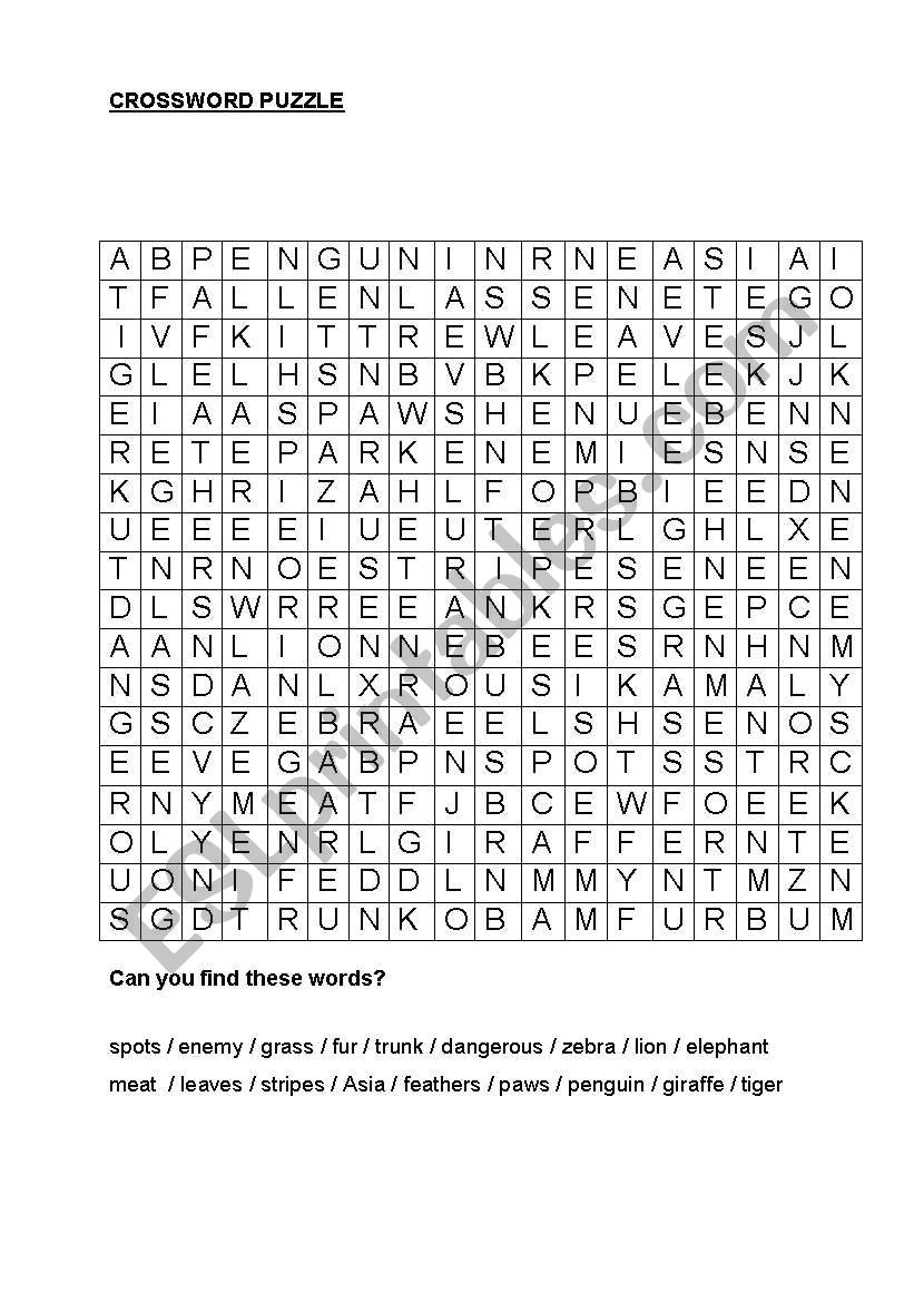 Crossword Zoo Animals worksheet