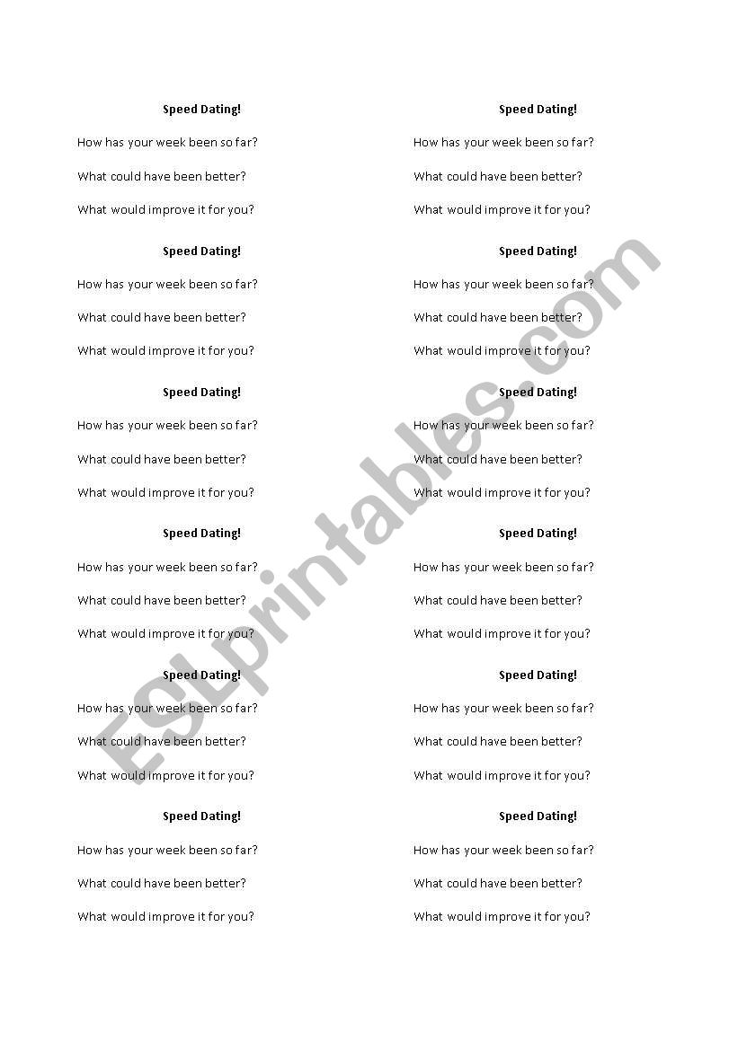 Speed Dating Questions worksheet