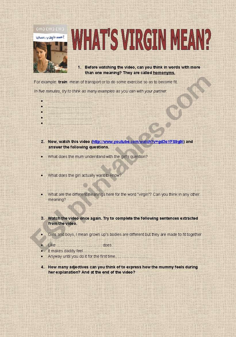 WhatÂ´s virgin mean? Listening comprehension activity