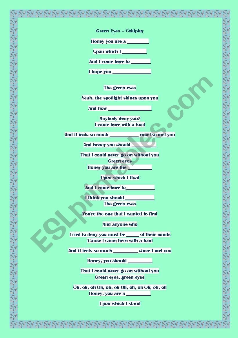 Song reen eyes - Coldplay worksheet