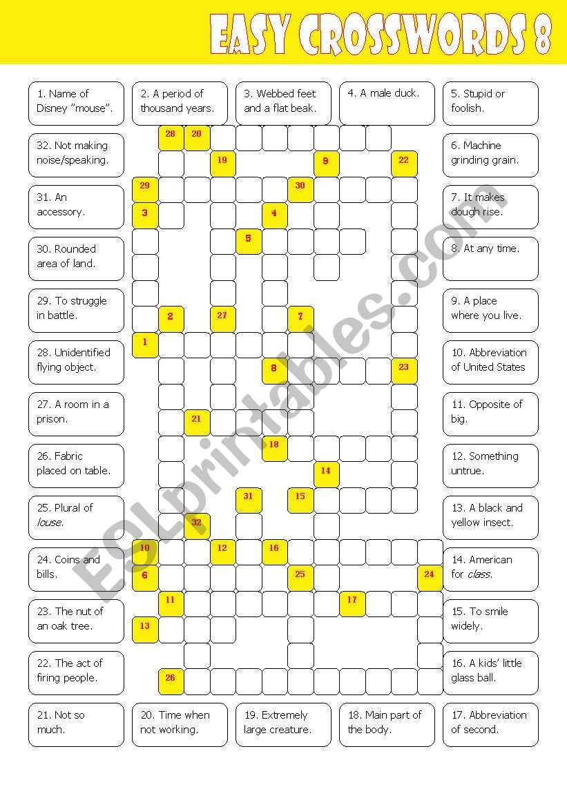 Easy Crossword 8 worksheet