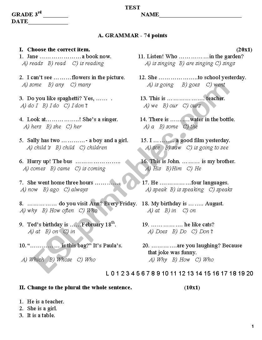 TEST worksheet
