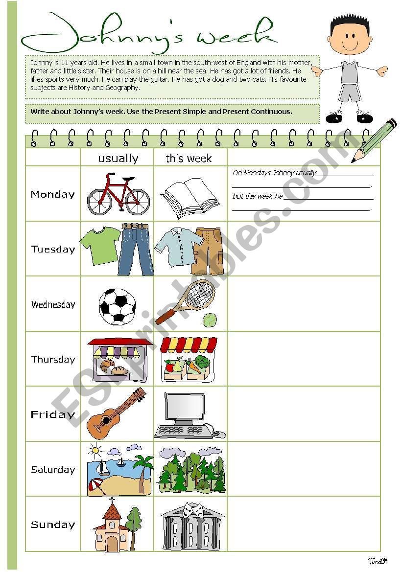 Johnnys week worksheet