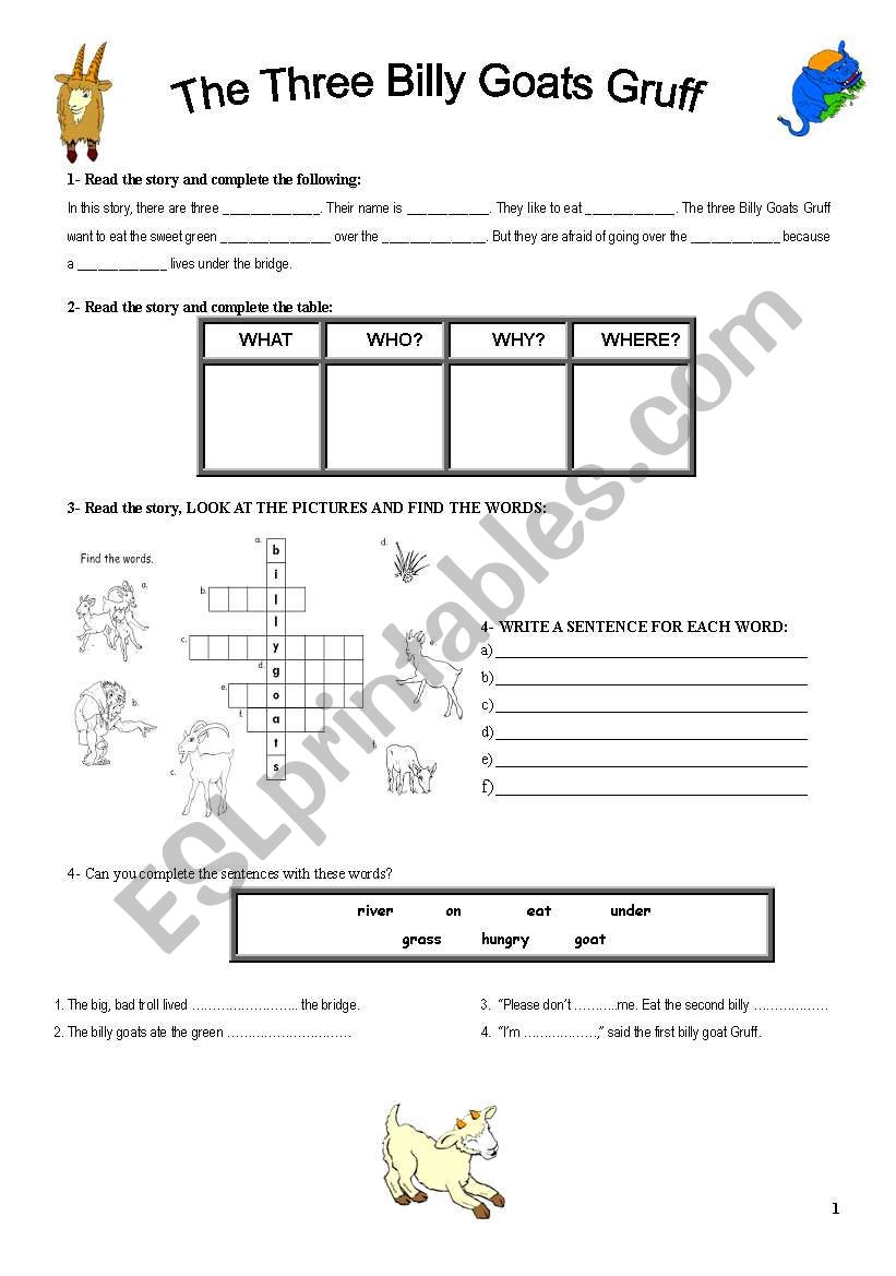 THE THREE BILLY  GOATS GRUFF worksheet