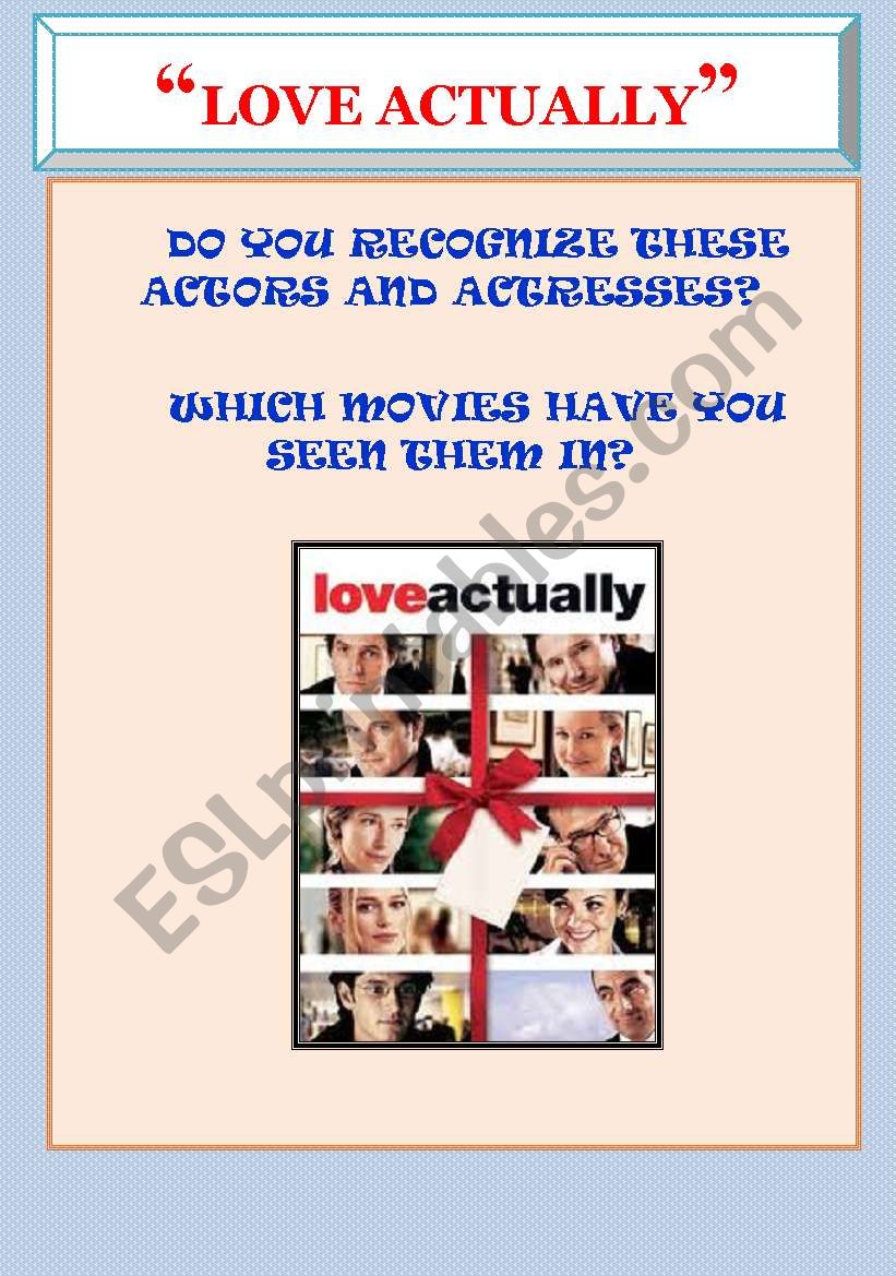 LOVE ACTUALLY STORY AND CHARACTERS. MOVIE WORKSHEET