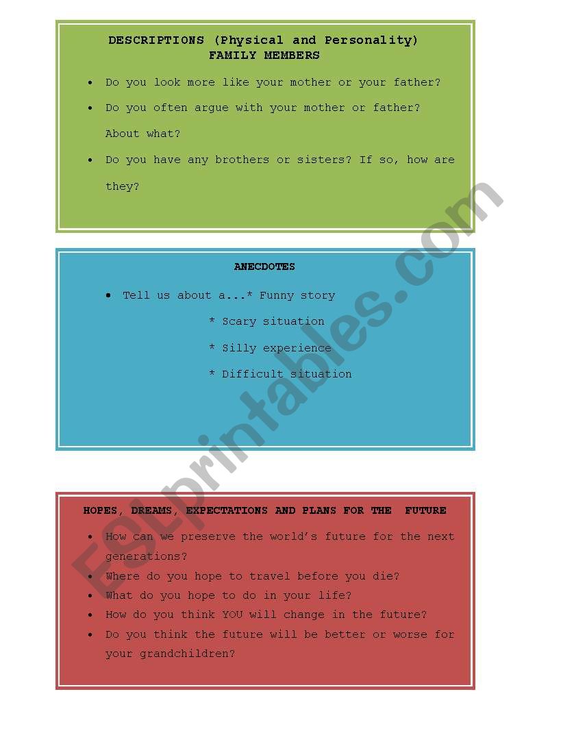 Speaking Cards Different Topics Set 1