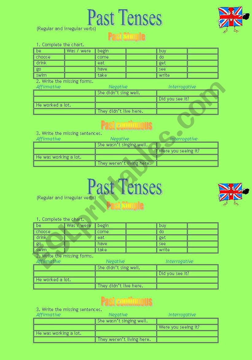 Past tenses worksheet