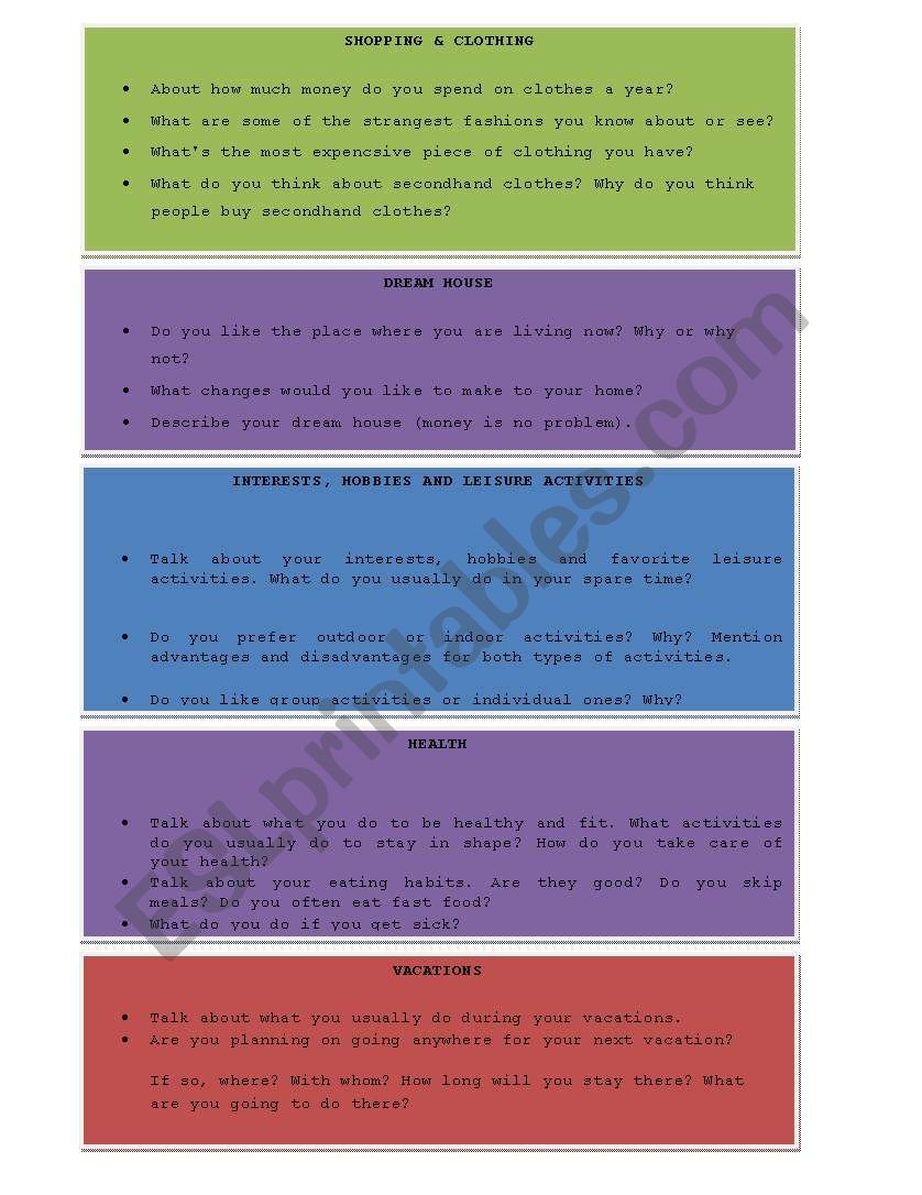 Speaking Cards Different Topics Set 3