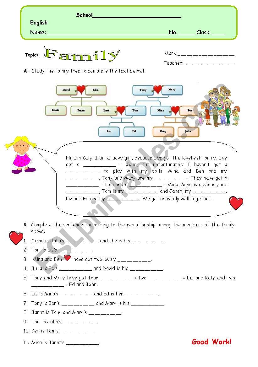 Family Test ( B ) worksheet