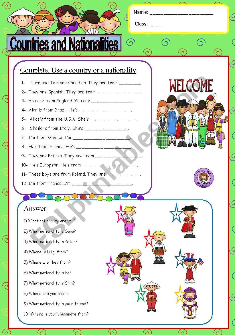 Countries and Nationalities worksheet