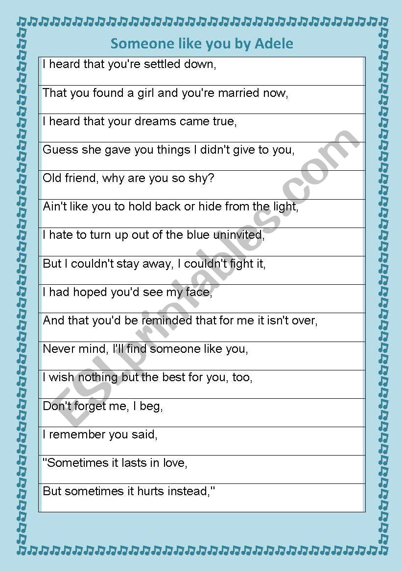 Someone like you by Adele worksheet