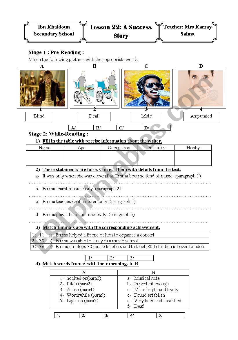 success story worksheet