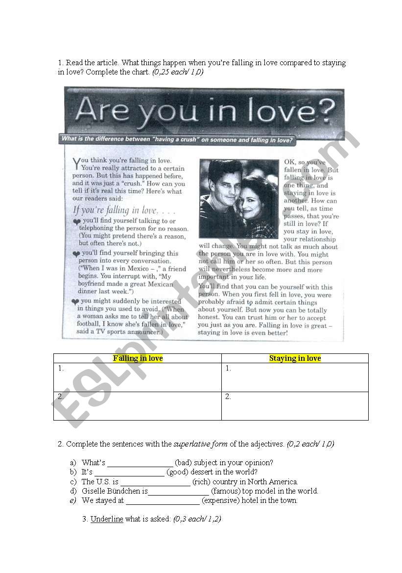 Reading and Grammar worksheet
