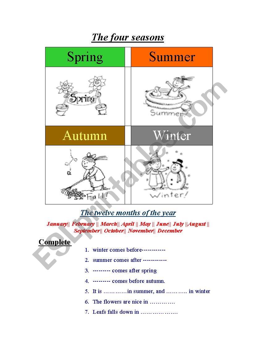 the four seasons work sheet worksheet