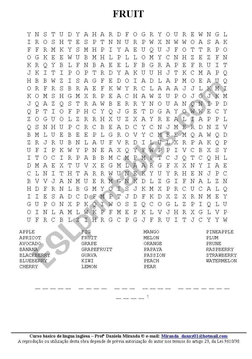 Fruit Word Search worksheet