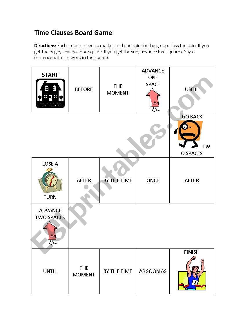 Time Clauses Board Game worksheet