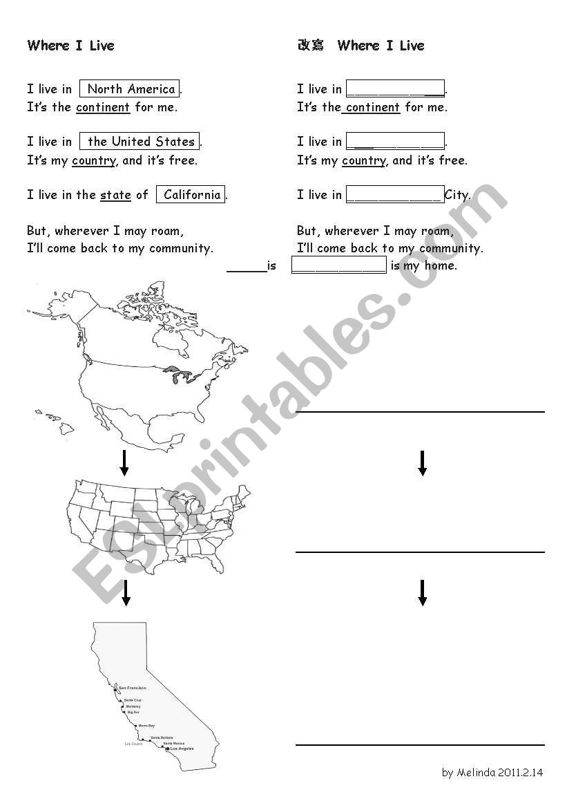 Where I Live worksheet