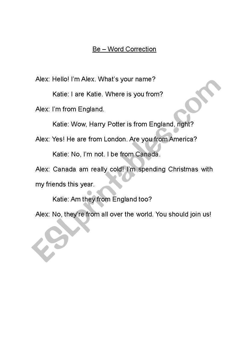 Verb to be correction worksheet