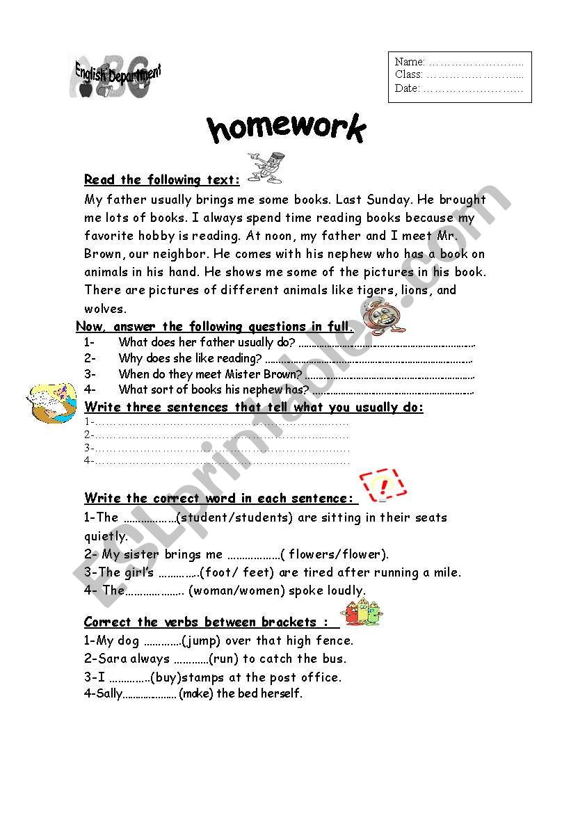 homework worksheet