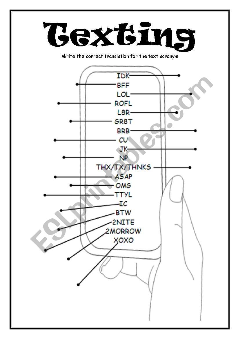 Texting worksheet