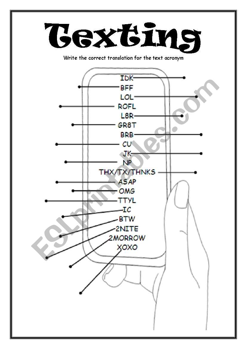 Texting worksheet