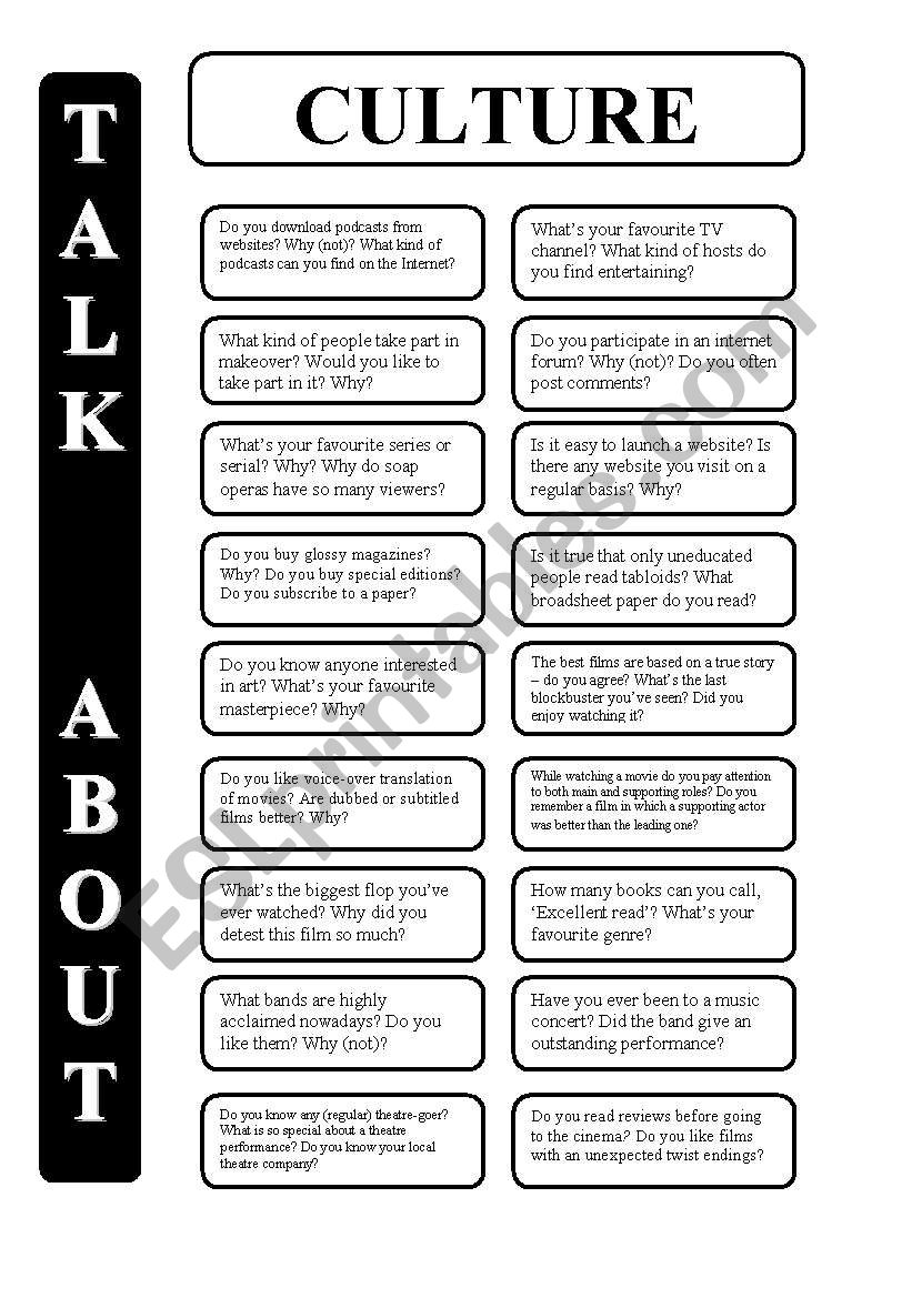 Culture - 18 conversation cards - upper-intermediate level (editable)