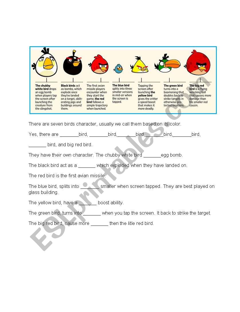 angry birds worksheet