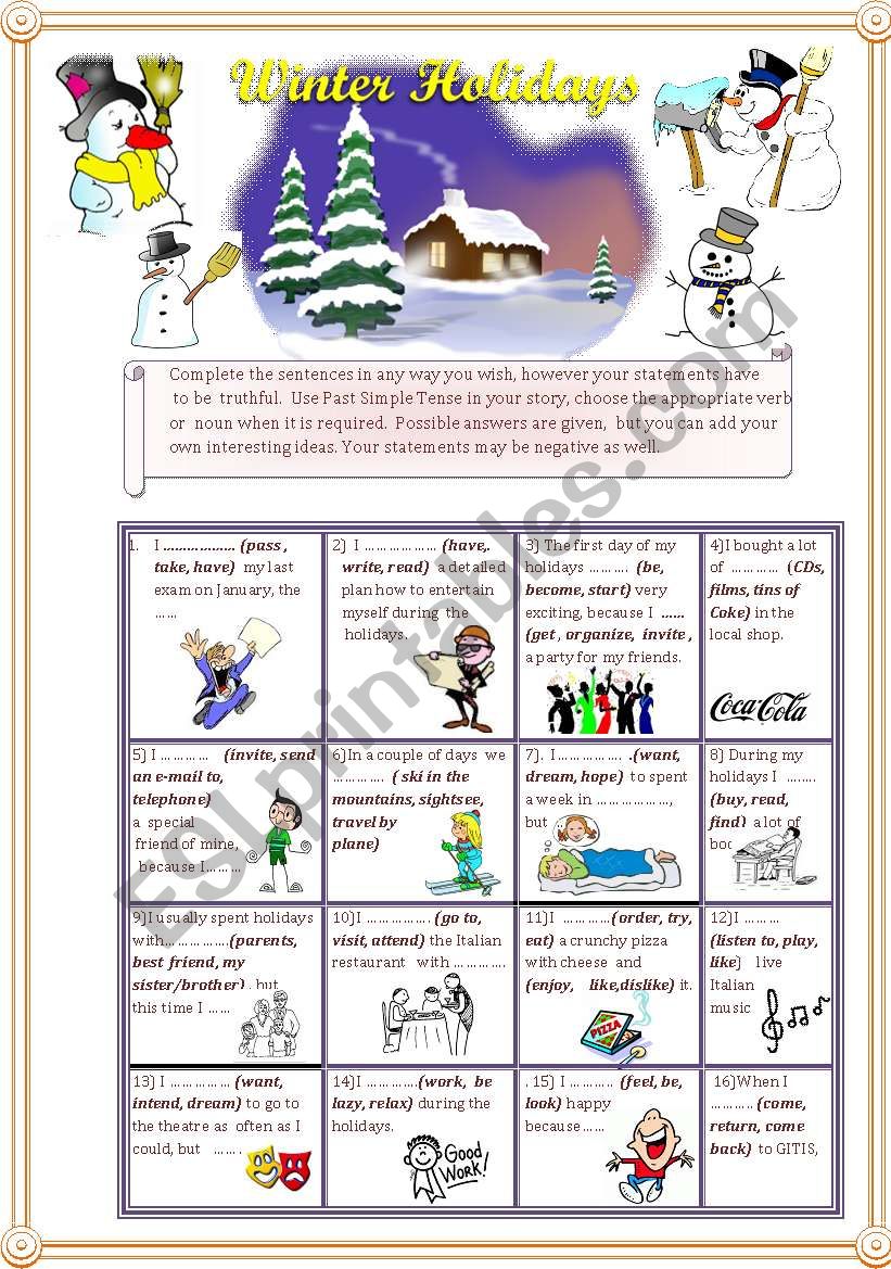 Winter holidays worksheet