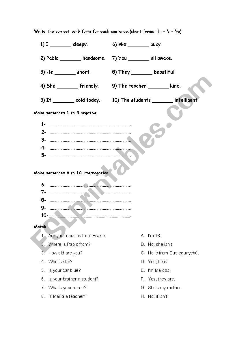 Verb To Be worksheet