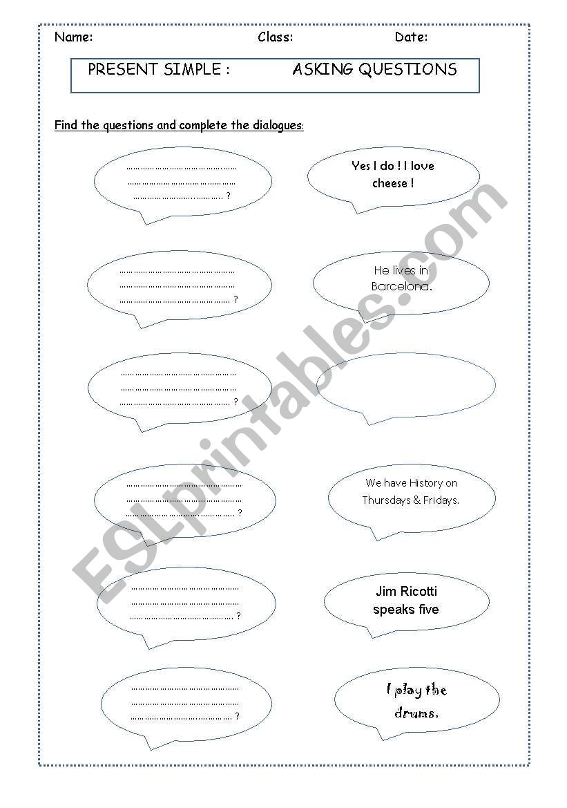 Asking questions worksheet